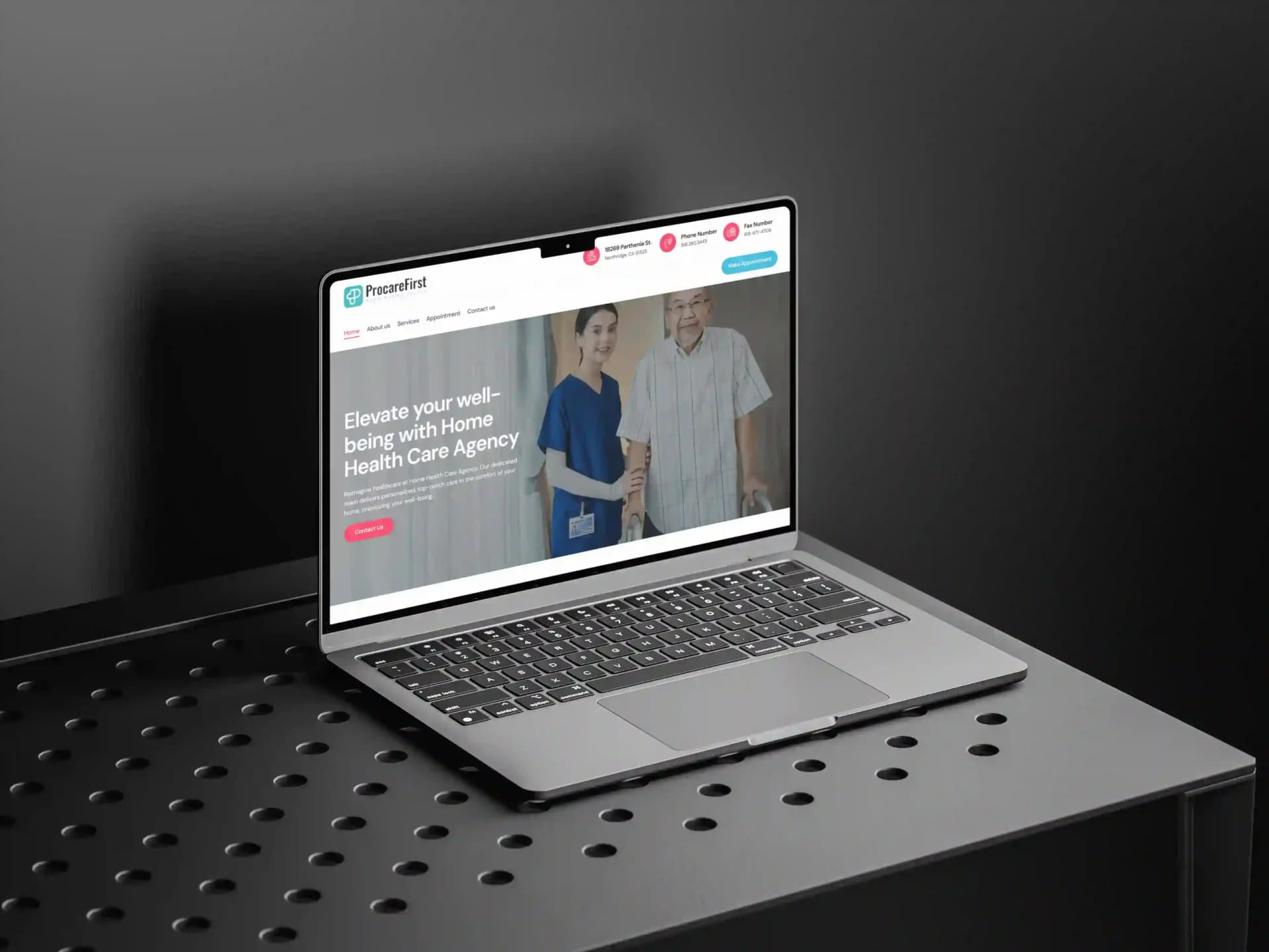 ProCare healthcare services website displayed on a laptop